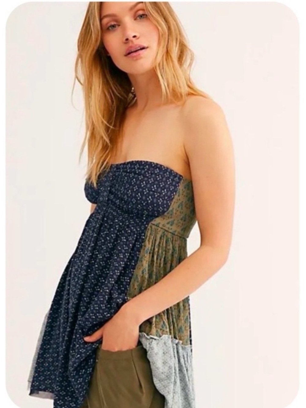 Free People Strapless Mixed-Print Babydoll Top/ Mini DRESS